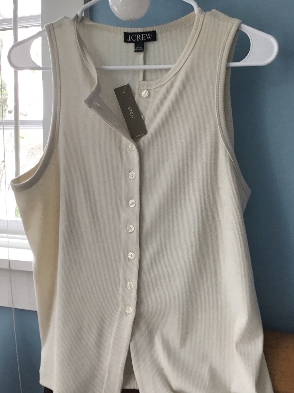 J. Crew Olive Ribbed Button-Front Sleeveless Tank